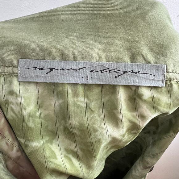 Raquel Allegra Silk Twill Green Blue Brown Tie-Dye Military Jacket Relaxed 3 L - Picture 5 of 6